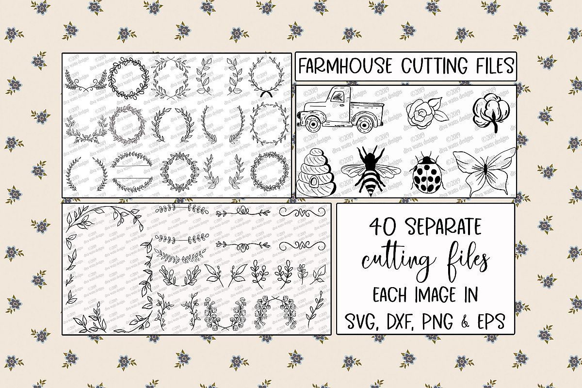 Farmhouse Cutting Files Bundle Elements Florals Wreaths More example image 1