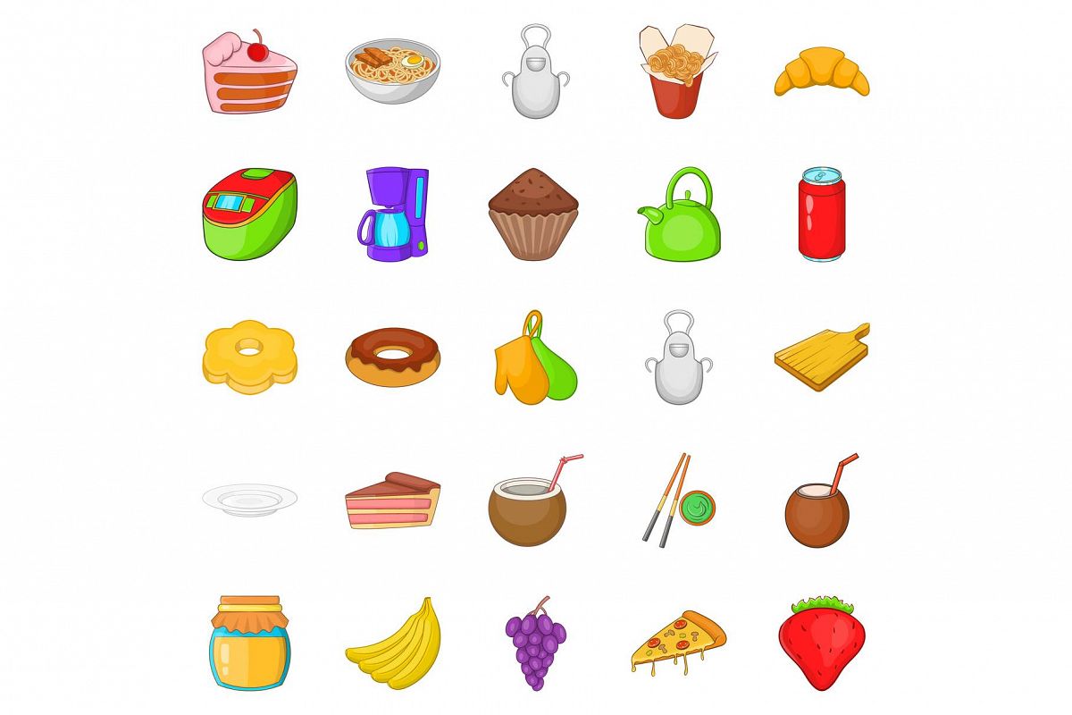 Nosh icons set, cartoon style example image 1