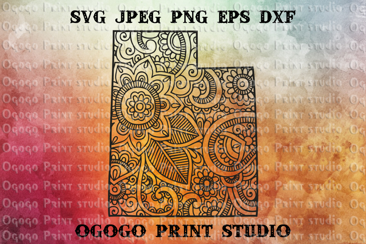 Utah SVG, Map Zentangle SVG, Mandala svg, Travel example image 1