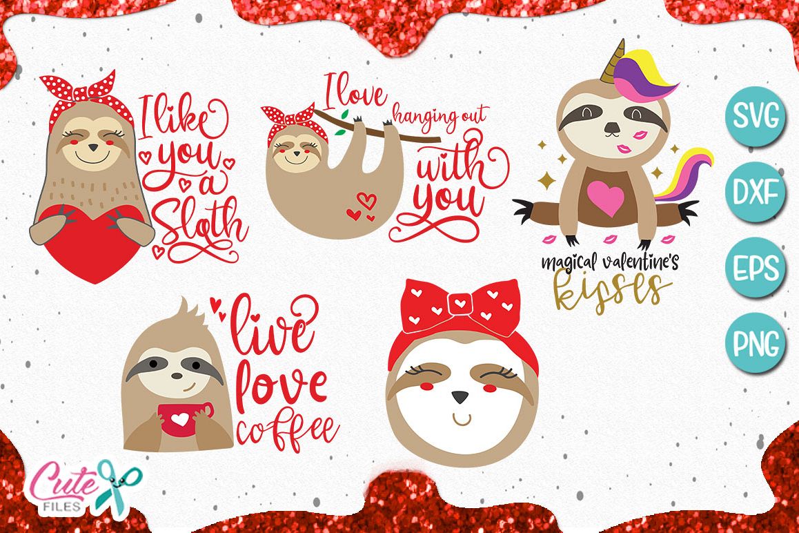 Download Valentines sloth bundle svg for crafter