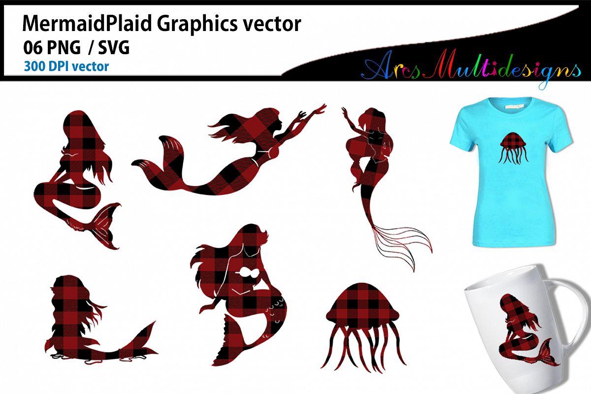 Mermaid plaid silhouette / mermaid plaid clipart/ SVG example image 1
