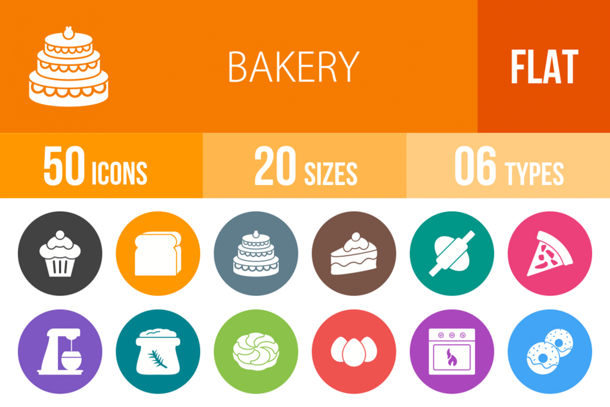 50 Bakery Flat Round Icons