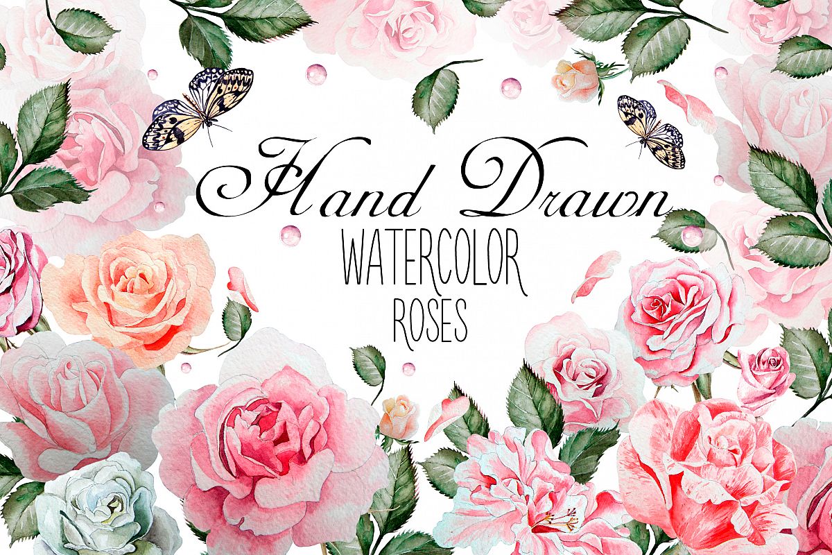 Hand drawn watercolor roses 2 example image 1