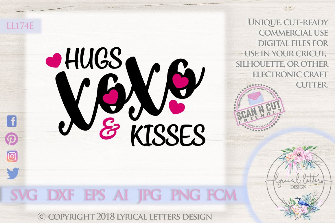 Hugs and Kisses XOXO Valentine's Day SVG DXF Cut File LL174E example image 1