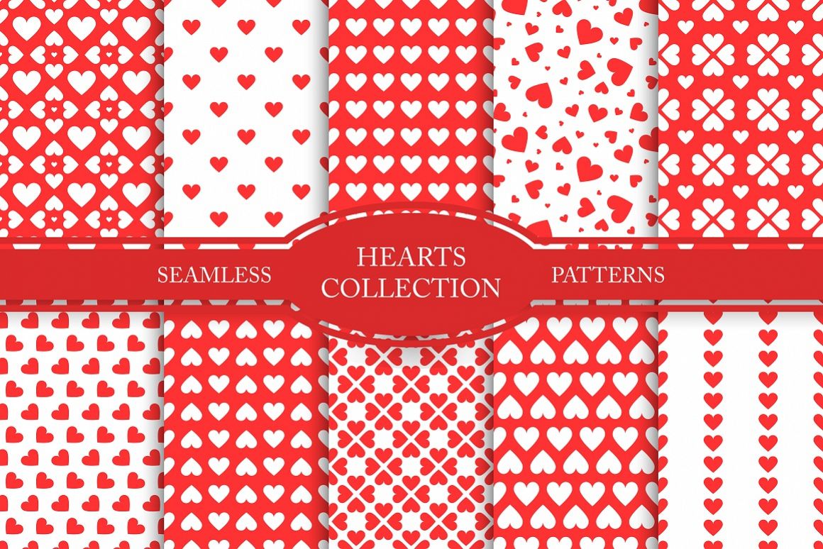 Set of seamless patterns with hearts example image 1