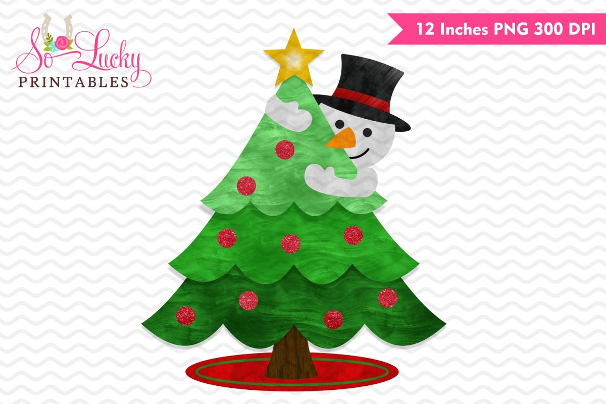 Snowman and Christmas Tree watercolor sublimation design example image 1
