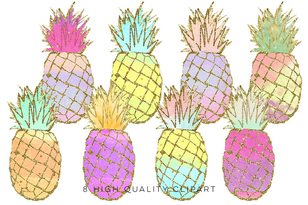 pineapple clip art, Gold Pineapples, gold pineapple clip art, Gold Texture Pineapples, Gold foil pineapples, Summer Clip Art, Tropical example image 1