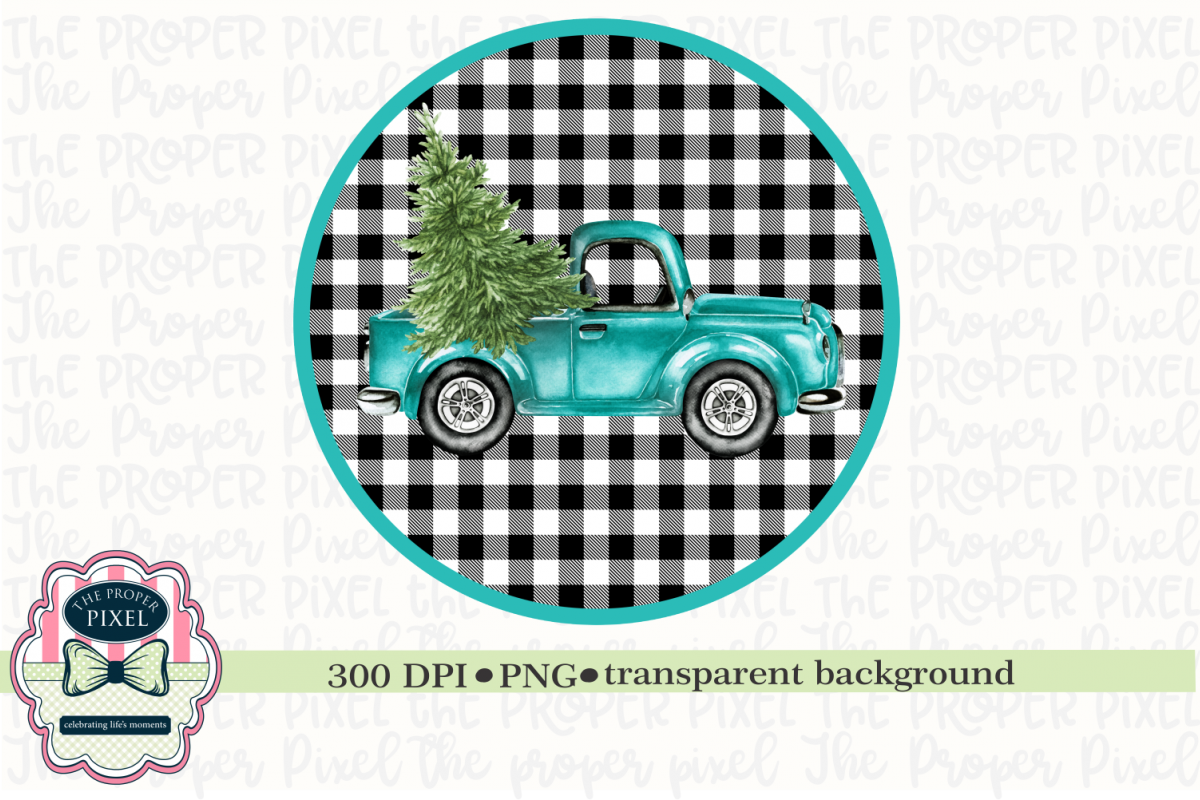 Vintage Truck with Christmas Tree Sublimation Printable example image 1