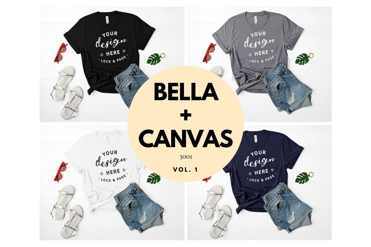 Download Mockup TShirt Bundle Bella Canvas 3001 T-Shirt Flat Lay (103424) | Mock Ups | Design Bundles