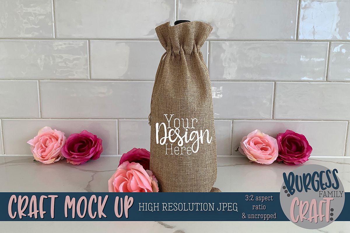 Wine bag w/flowers craft mock up |High Resolution JPEG example image 1
