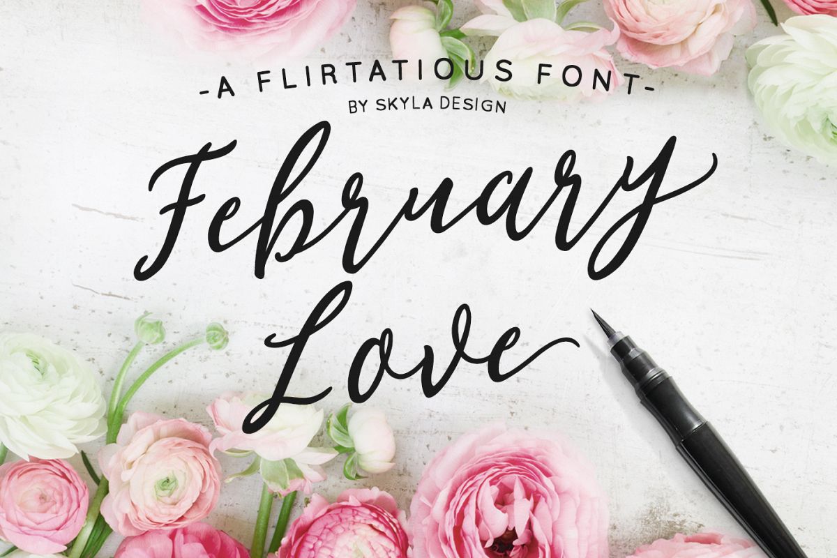 Romantic, flirty wedding font, February Love example image 1