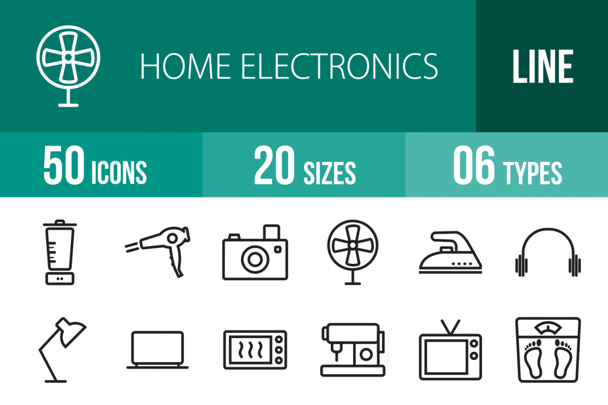 50 Home Electronics Line Icons example image 1
