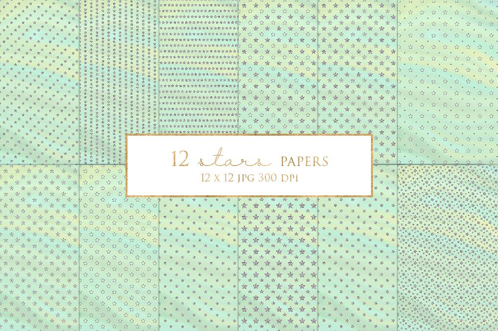 12 Silver Stars Digital Paper Pack example image 1