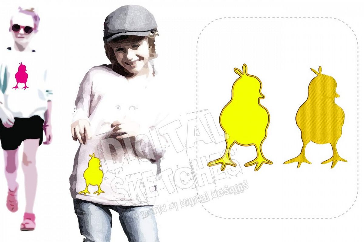 Chick Applique Set Machine Embroidery Design Chicken 3 Sizes example image 1