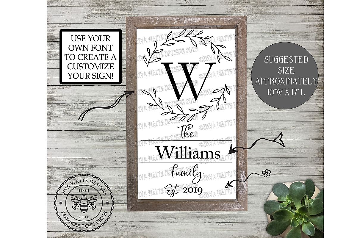 Family Monogram Wreath Personalize Your Sign Cutting File example image 1