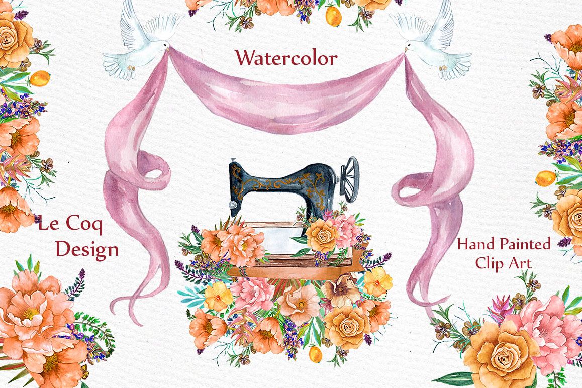 Watercolor floral clip art example image 1