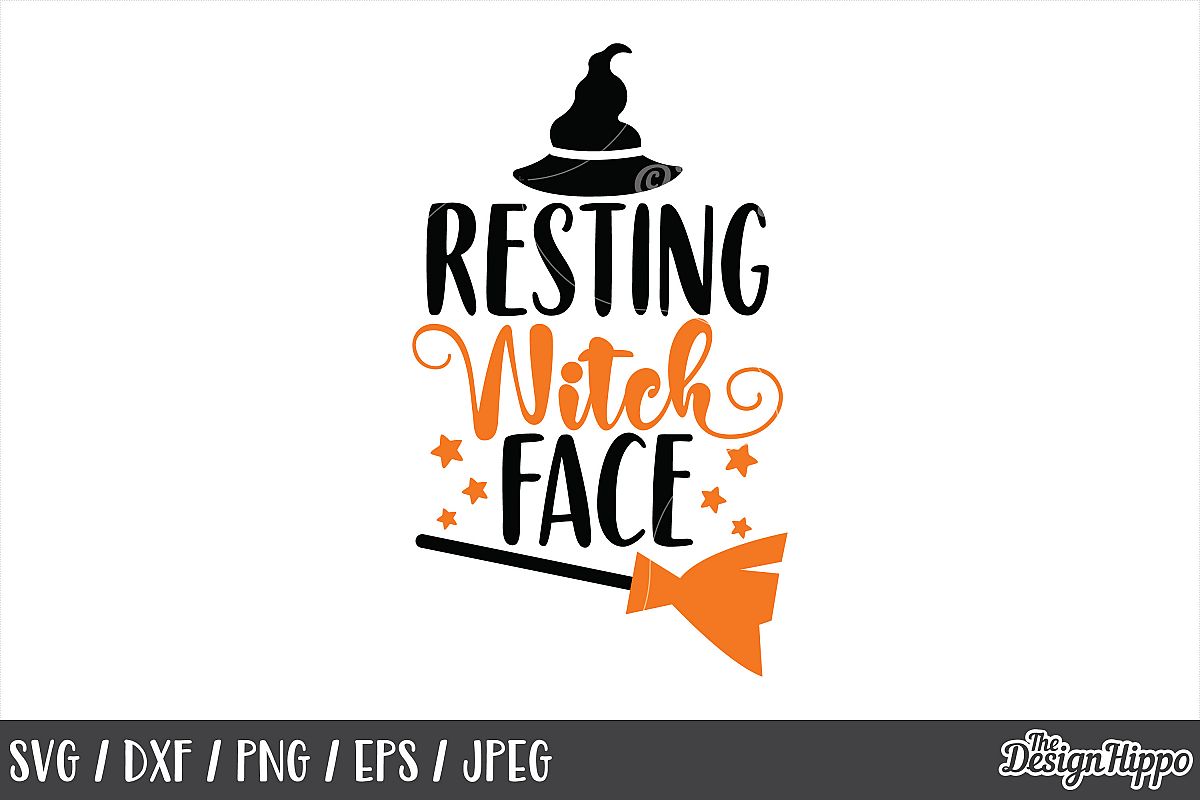 Resting witch face SVG, Halloween, Witch hat, Broom, PNG DXF example image 1