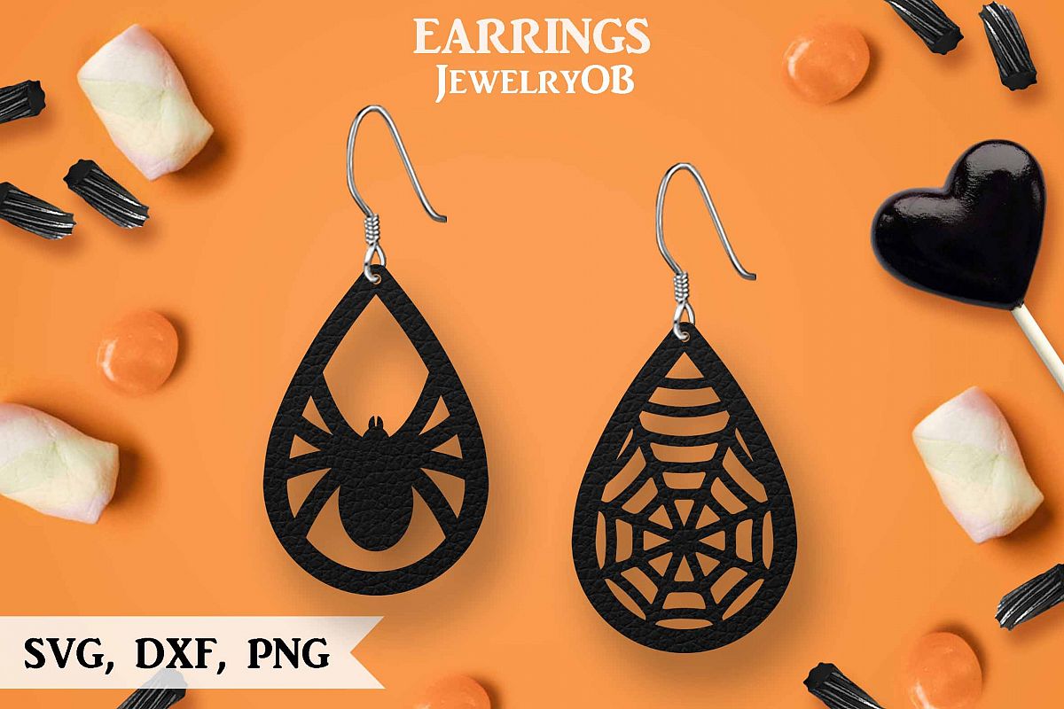 Halloween Earrings, Cut File, SVG DXF PNG Formats, Spider example image 1