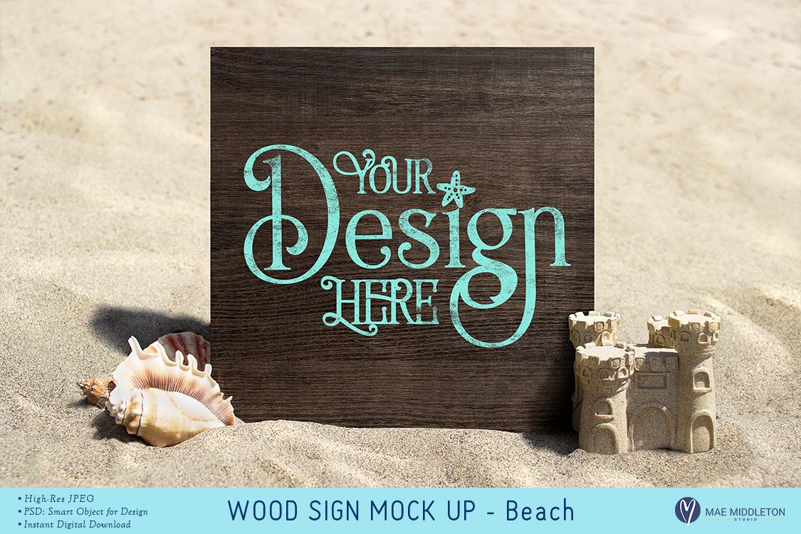 Wood Sign at the Beach Mock up example image 1