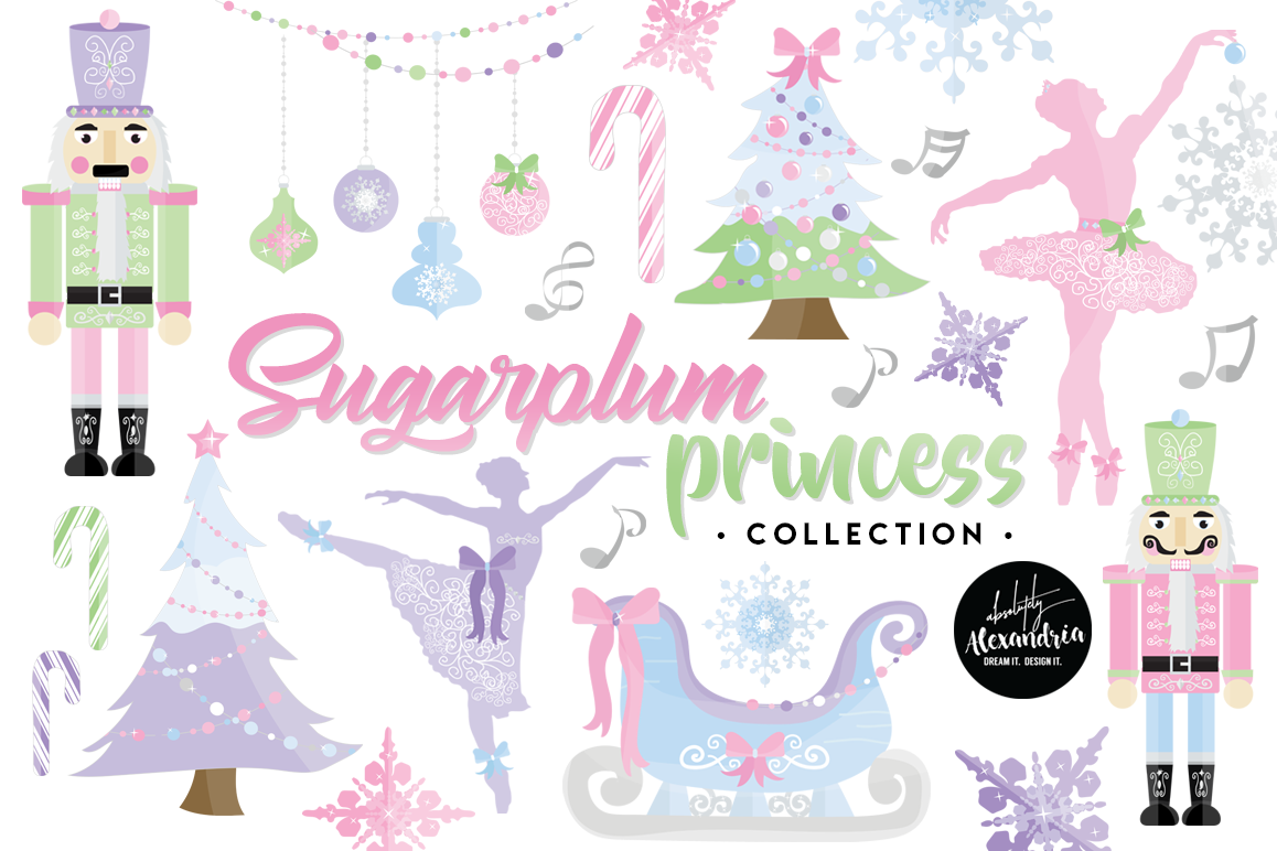 Sugar Plum Princess Clipart Graphics & Digital Paper Patterns Bundle example image 1