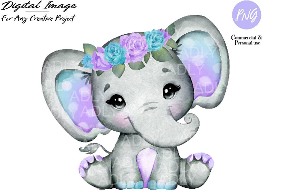 Purple Teal Elephant Clip Art Watercolor Cute Little Peanut