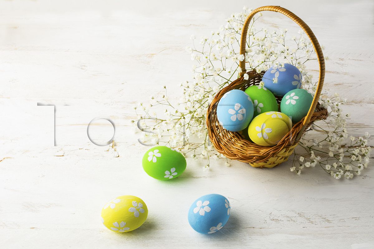 Decorated Easter eggs in the basket example image 1