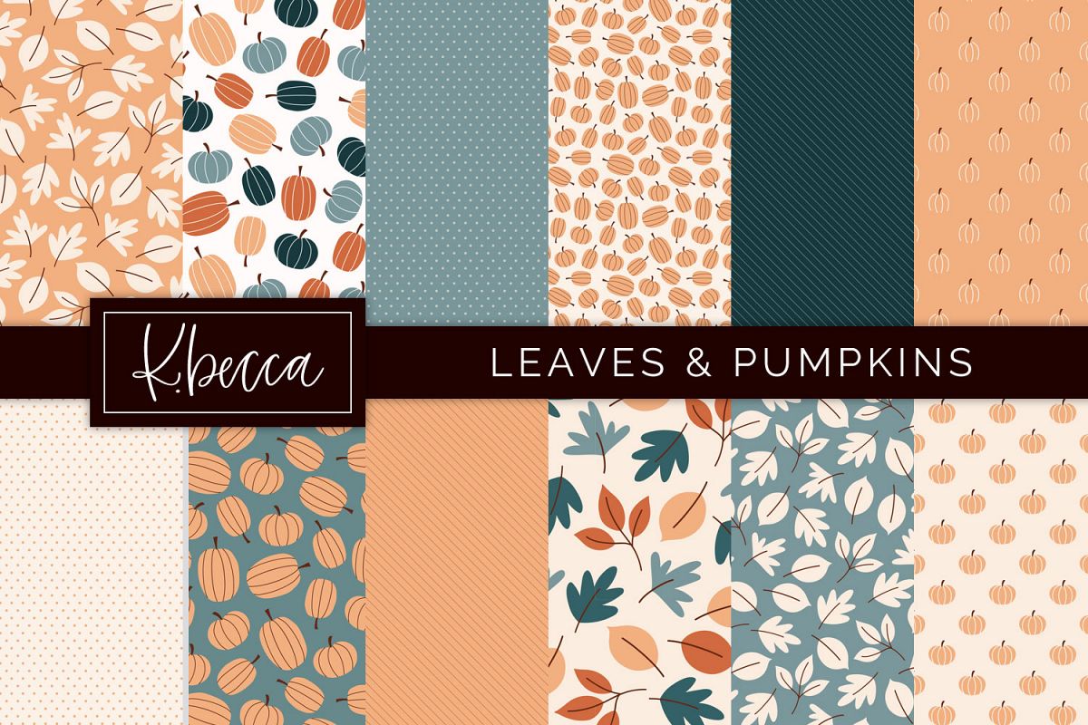 Fall Leaves & Pumpkins Background Patterns Seamless example image 1