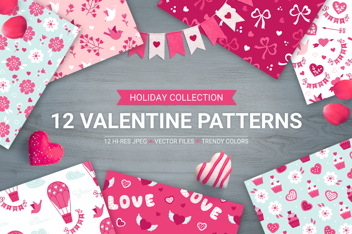 12 Valentine Seamless Patterns example image 1