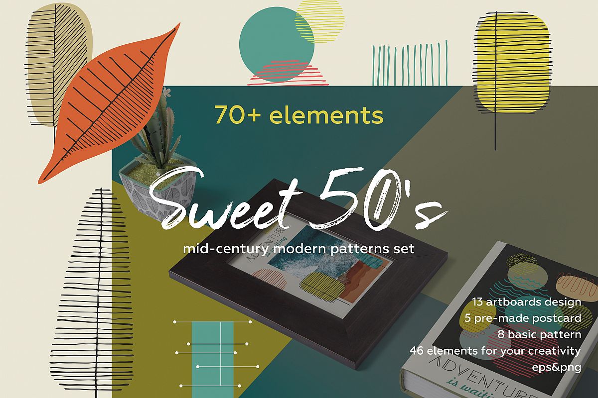 Fall in retro 50's! Vintage hand drawn patterns set example image 1