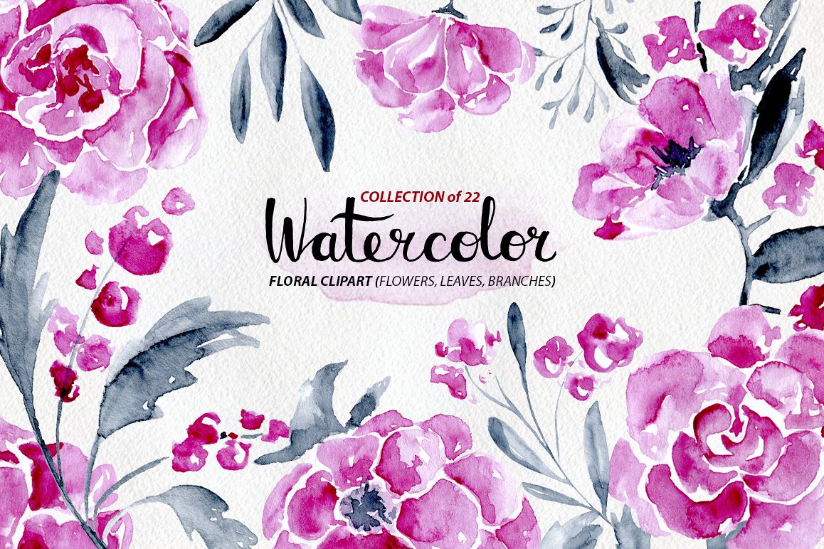 22 watercolor flowers: roses, peony example image 1