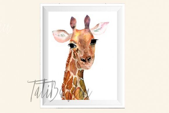 Watercolor Giraffe Print + Clip Art example image 1