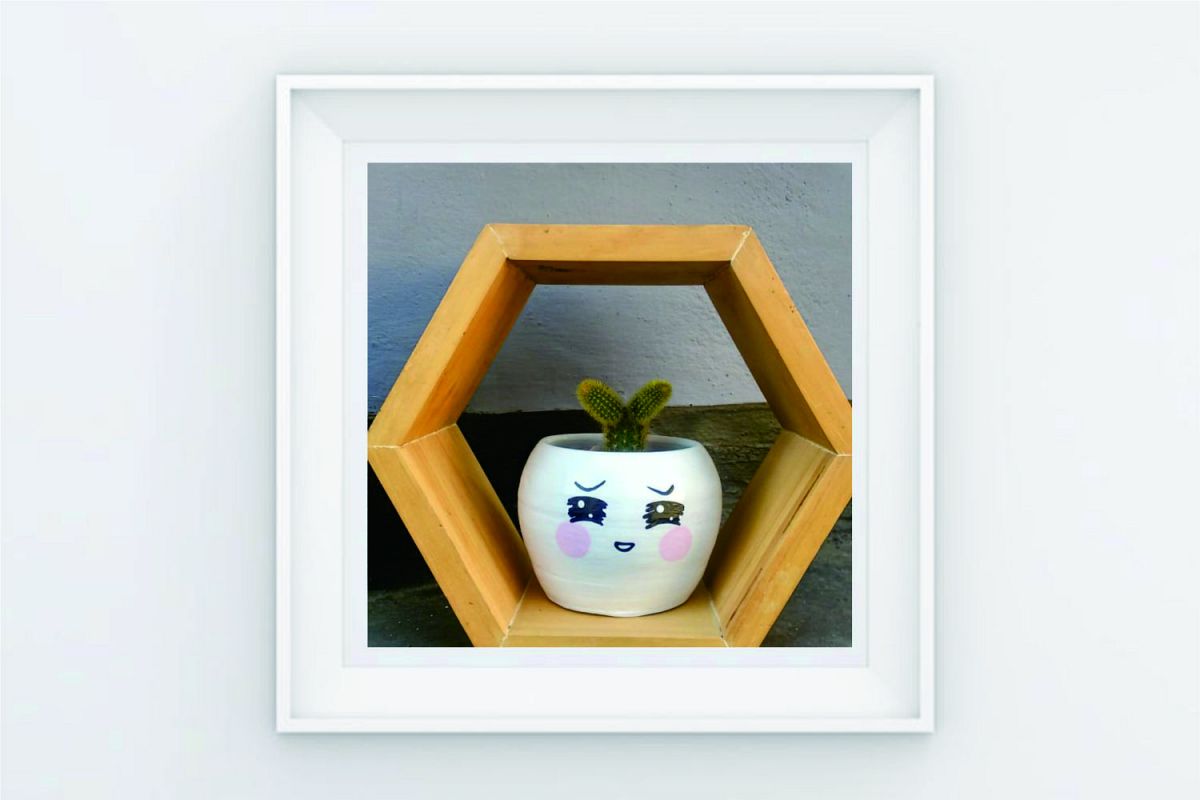 FRAME POSTER SAD CACTUS WHITE GREEN LINE example image 1