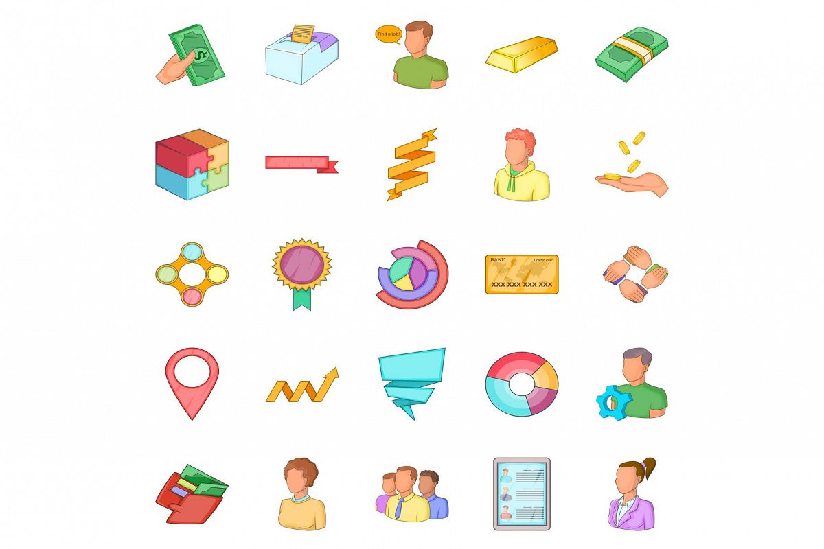 Fiscal officer icons set, cartoon style example image 1