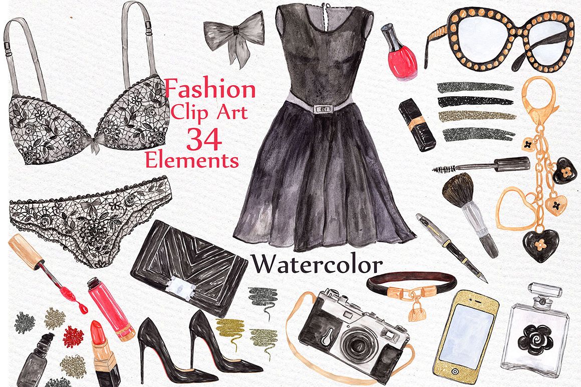 Watercolor fashion clipart example image 1