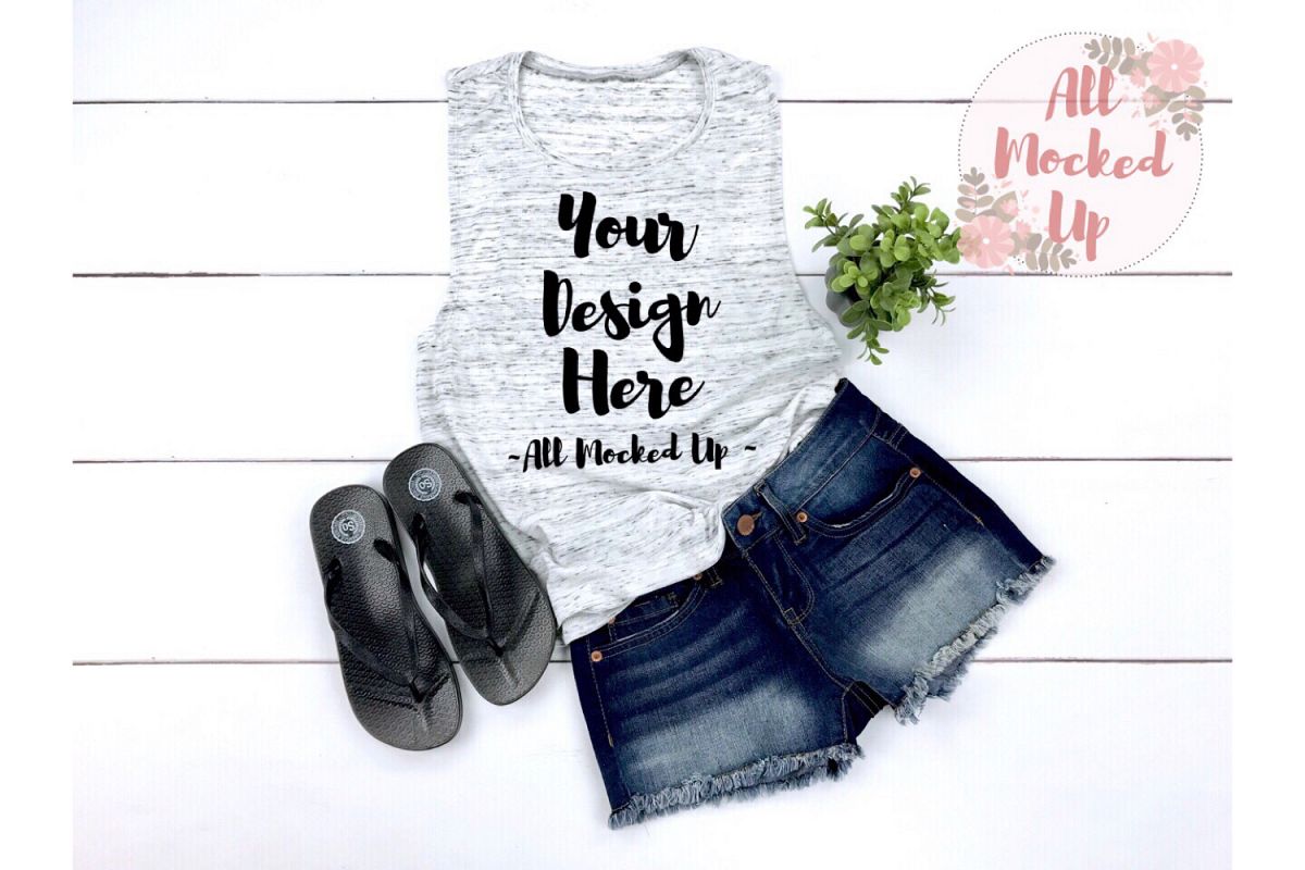 Bella Canvas 8803 WHITE MARBLE Muscle Tank Mock Up 3/19 example image 1