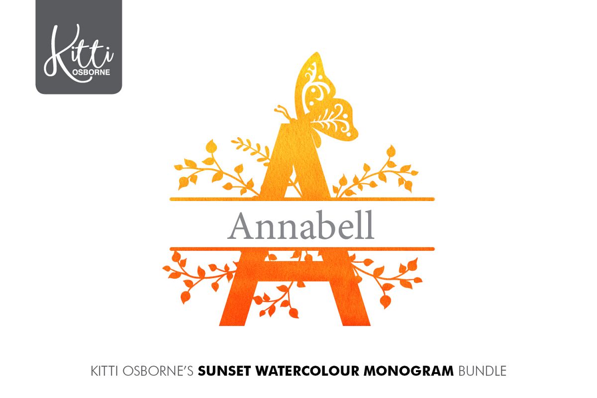 Alphabet Monogram PNG Bundle, Sunset Watercolour example image 1