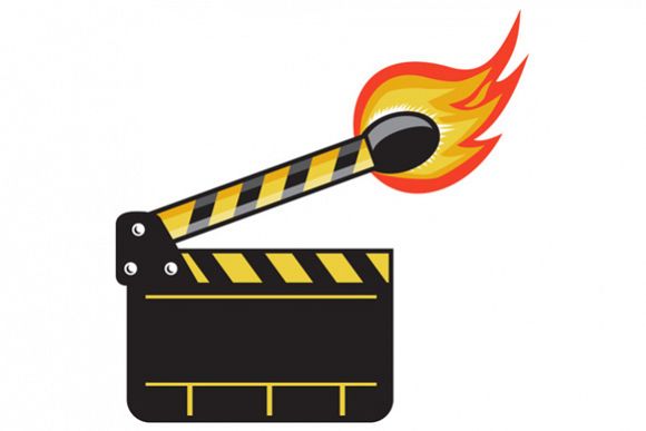 Clapper Board Match Stick On Fire Retro example image 1