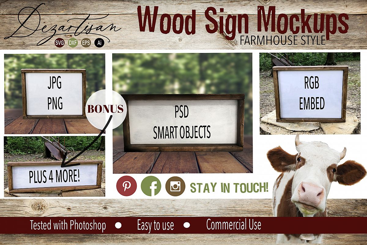 Farmhouse Style Wood Sign Mock up Bundle PSD JPG PNG example image 1