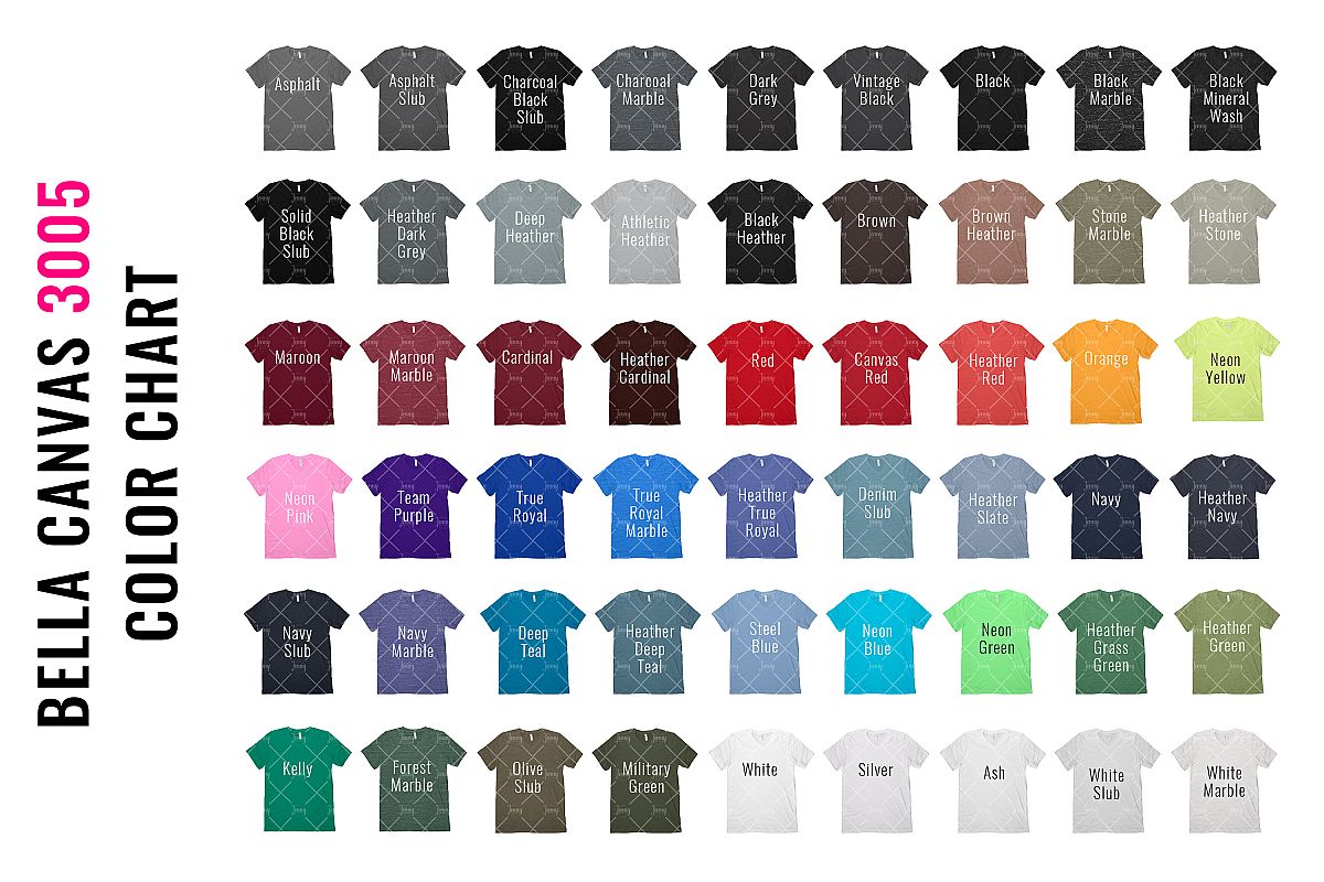 Bella Canvas 3005 Tshirt Mockup Color Chart (492551) | Mock Ups ...