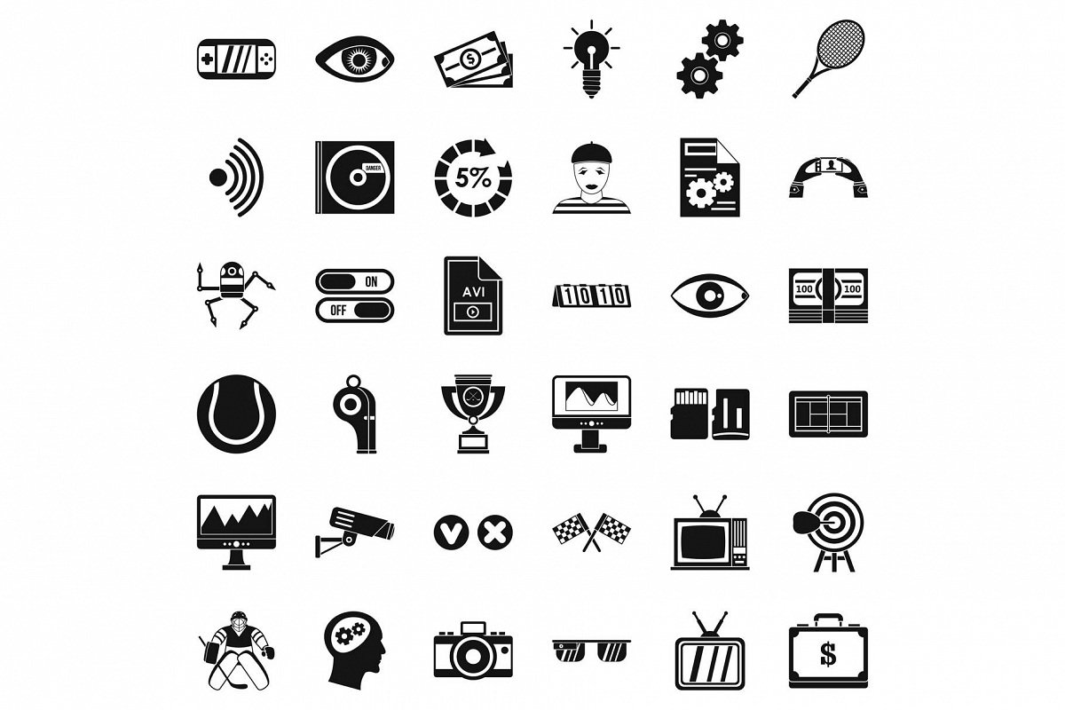 Video film icons set, simple style example image 1