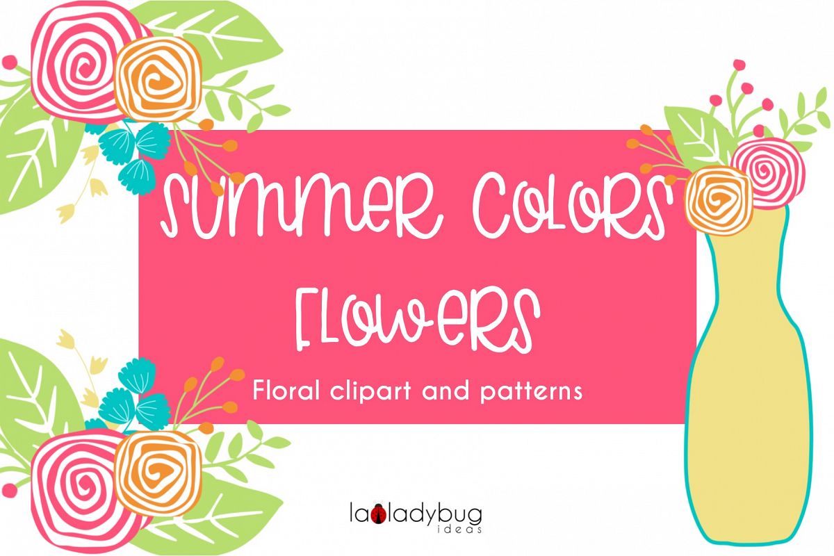 Summer colors flowers. Clip art and digital papers collection. example image 1