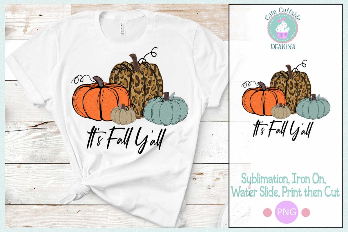 Download It's Fall Y'all Sublimation Cheetah Pumpkin Design PNG Fall