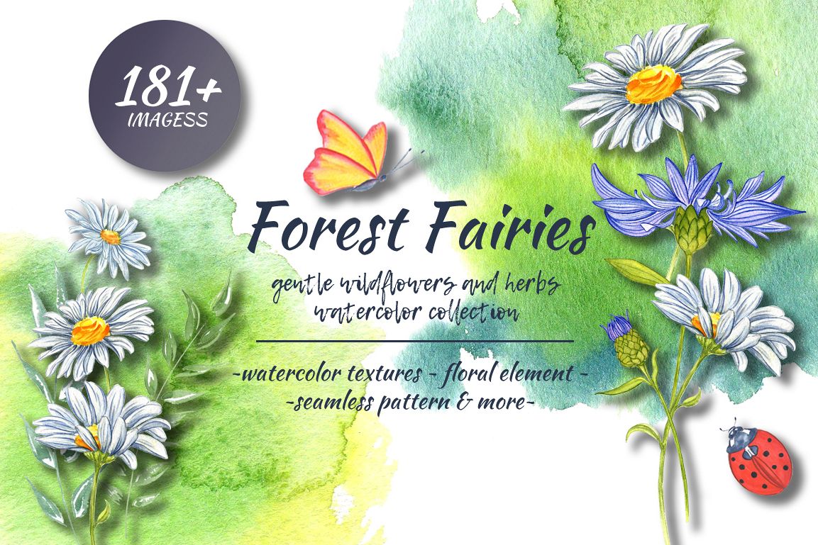 Wildflowers and herbs gentle watercolor collection example image 1