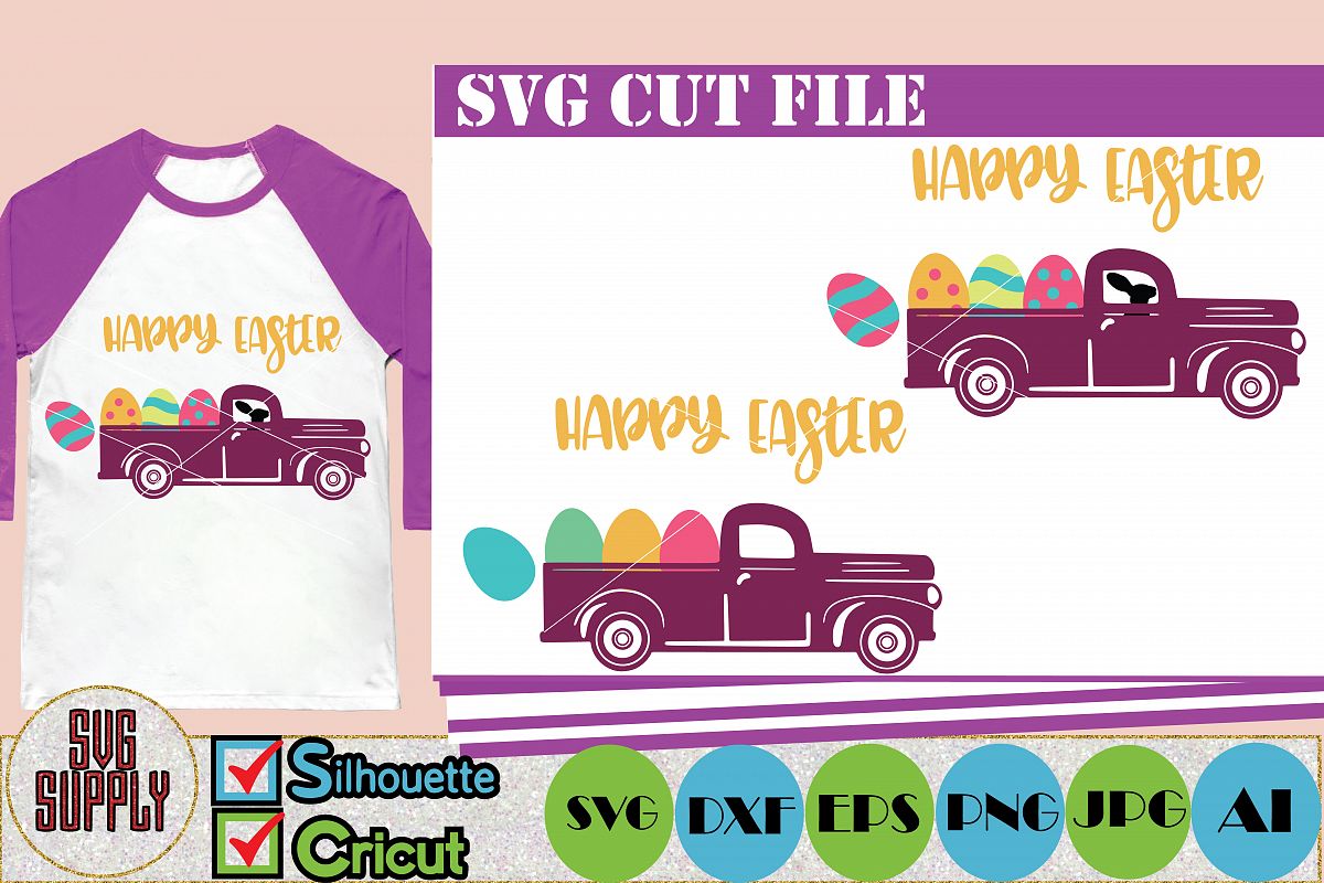 Easter Truck SVG Cut File Happy Easter SVG Cut File example image 1