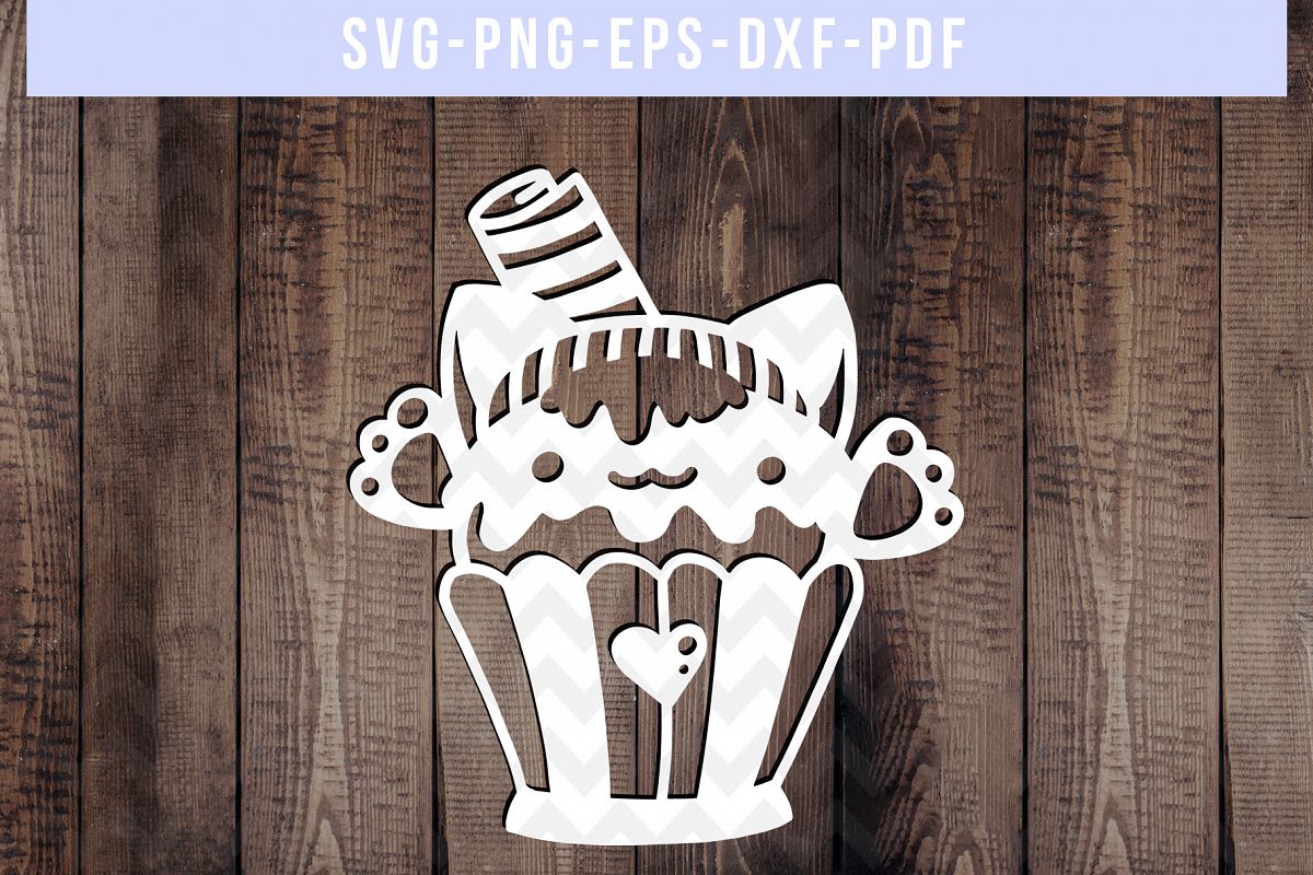 Cat Cupcake Papercut Template, Baking Clipart Scrapbook, PDF example image 1