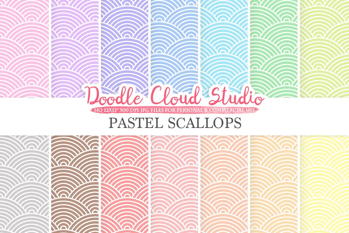 Pastel Scallops digital paper, Japanese patterns, Digital Scallops, pastel colors background, Instant Download for Personal & Commercial Use example image 1