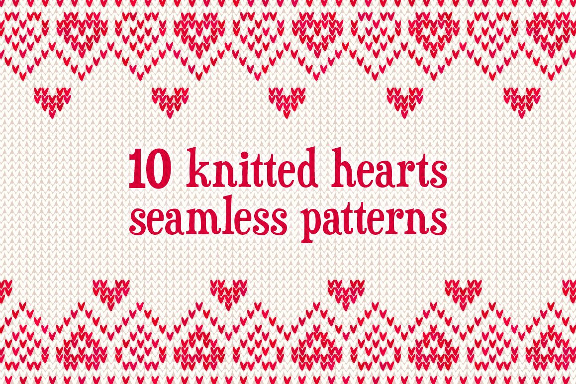 10 knitted hearts seamless patterns example image 1