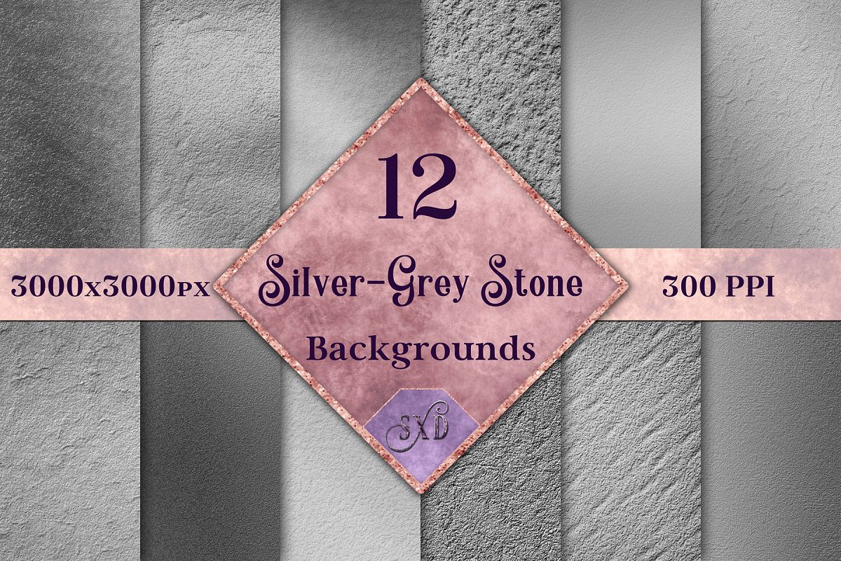 Silver-Grey Stone Backgrounds - 12 Image Textures Set example image 1