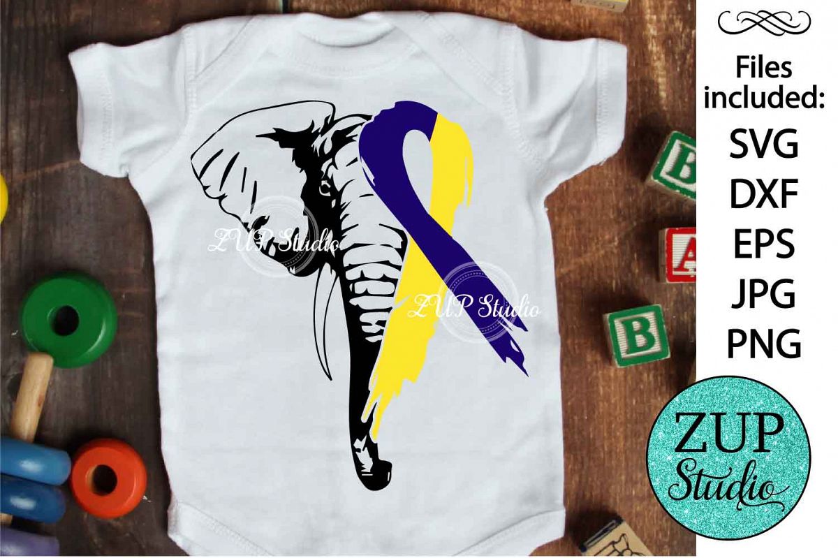 Elephant Face with Down Syndrome Ribbon svg design 484 example image 1