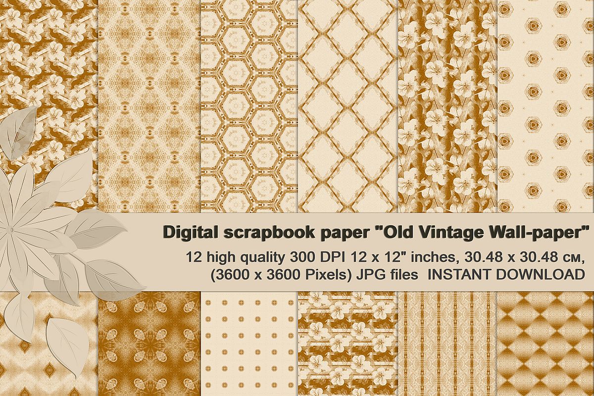 Ancient white-beige floral and geometrical Scrapbook Paper. example image 1